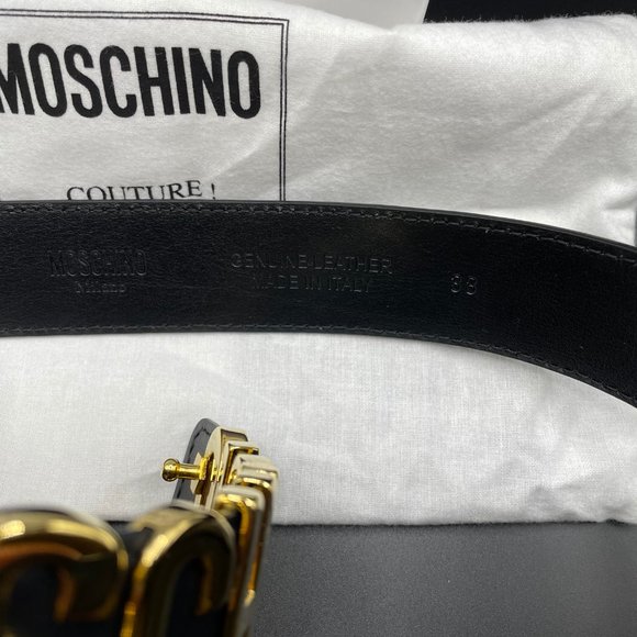 HOLIDAY SALE! NEW!!! Moschino Black Logo Gold Belt - 38 - Picture 3 of 5